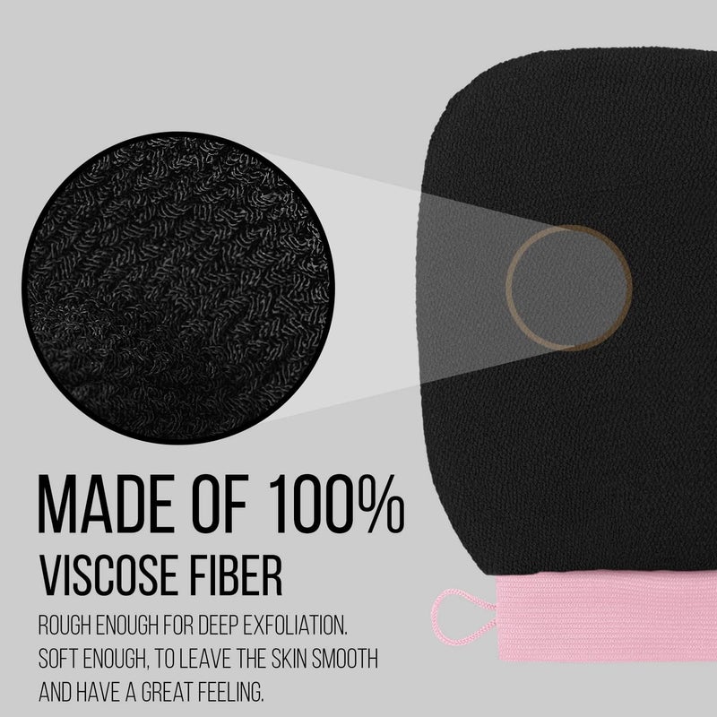 VALITIC Exfoliating Glove Body Scrubber - Exfoliating Mitt Dead Skin Remover, Shower Face and Body Exfoliator - Korean Style Skin Scrubber Washcloth - Spray and Self Tan Remover, 1 Black with Pink - Image 4